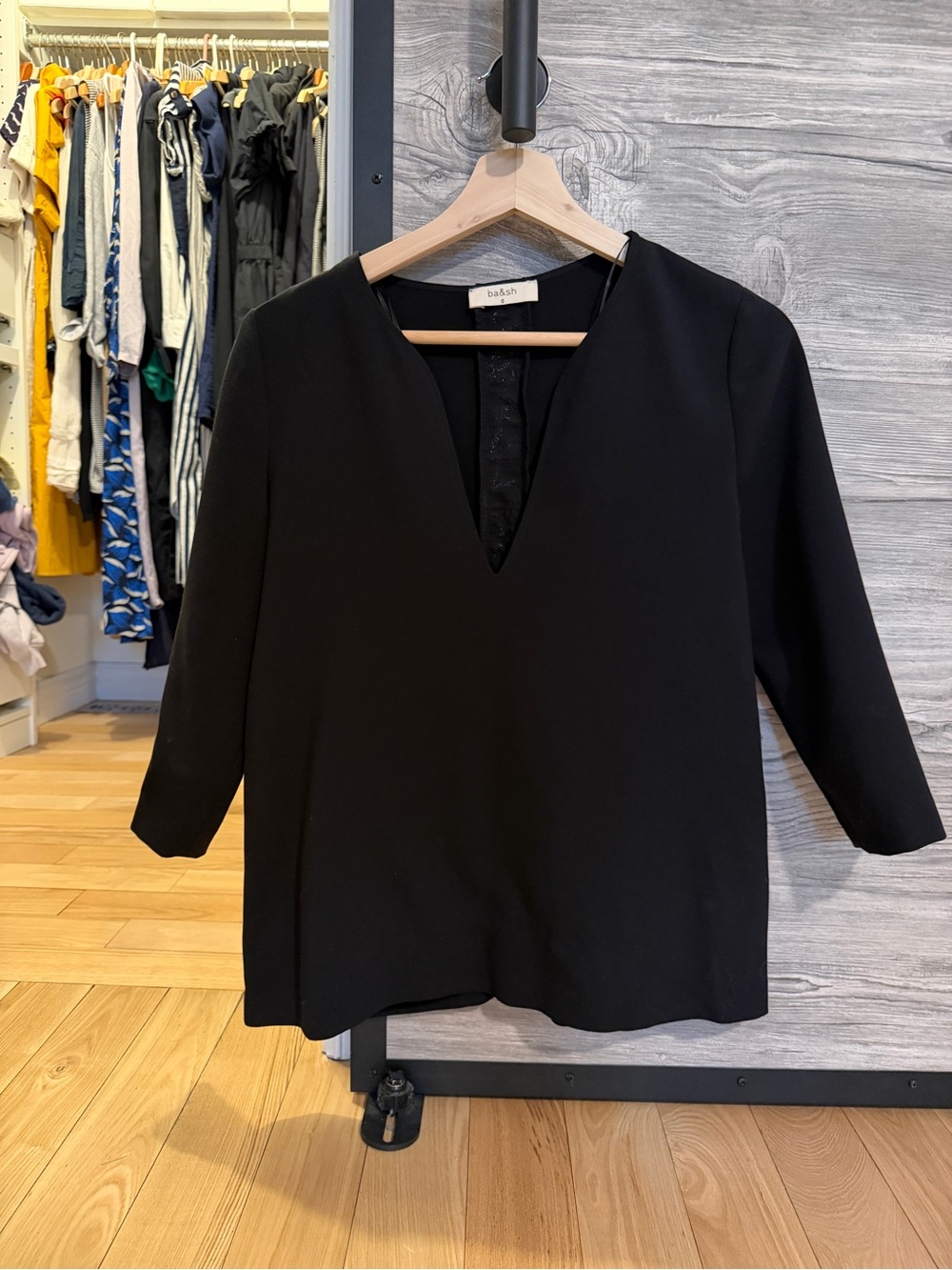 ba&sh Black V-Neck 3/4 Sleeve Blouse
